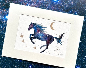 Pferdekunst, Pferdeaquarell, Pferdfreund, cosmic horse, galaxy horse