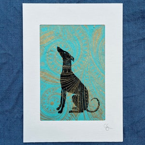 Levriero: linoleografia, arte del levriero, levriero, galgo, levriero, whippet