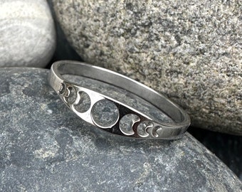 Anillo lunar, anillo de fases lunares, luna, fase lunar, delicado anillo de acero inoxidable, anillo lunar de plata