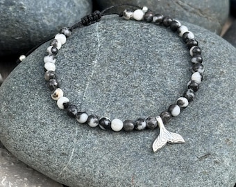 Orca, orca bracelet, whale, whale fin, gemstone beads