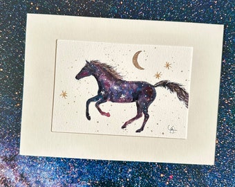 horse art, horse watercolor, horse lover, cosmic horse, galaxy horse