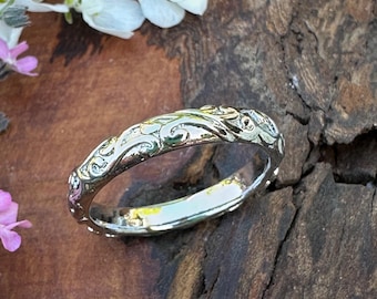 Narrow silver ring, narrow band ring, stacking ring, flower ring, floral ring, collector ring