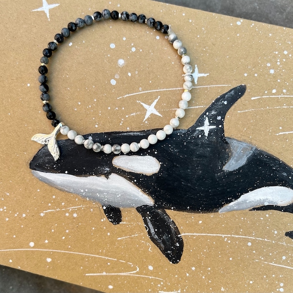 Orca, Orcaarmband, Wal, Walflosse, Edelsteinperlen