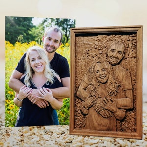 Custom 3D Portrait Photograph Carving Engraving, wood relief carving,  personalized carved photo Wedding Anniversary Birthday Valentine