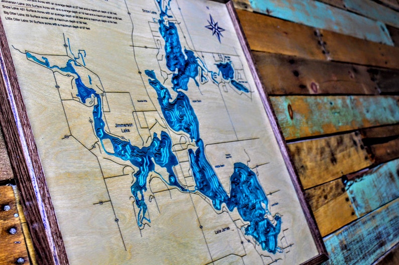 Lake James Chain IN Custom Lake Depth Chart Map Topographic Etsy