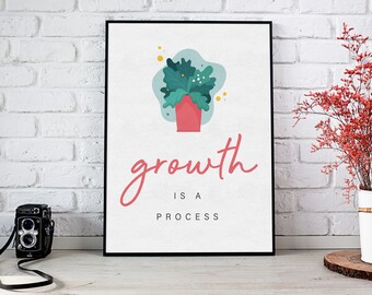 Growth is a Process, Growth Quote Series, Printable Wall Art, Art Print, Print Gift, Wall Decor, Plant Decor, Plant Art, Motivational Print