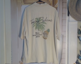 Tommy Bahama Men's 'SILK' Shirt; "Artistic 'GRAPHICS' & 'Embroidered' Lettering"; Size: Large