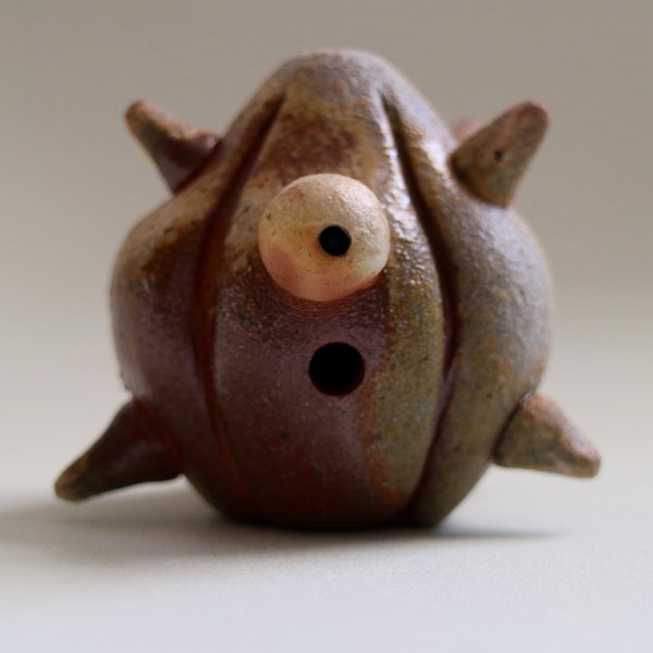 Tiffany: Ceramic Sea Urchin Sculpture, Ceramic Fish, Stoneware Anagama Wood Fire