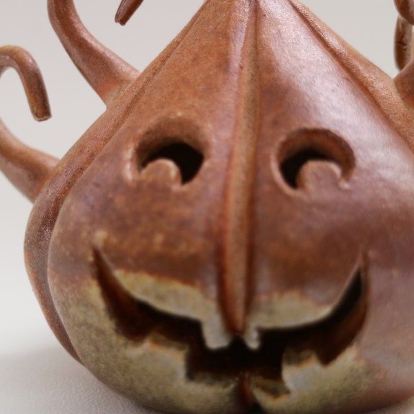 Jack: Jack-O-Lantern Sea Urchin Sculpture, Fish Sculpture, Stoneware Anagama Wood Fired