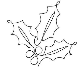 December Birth Flower One Line Art, Digital Download, Holly Printable Art, December Birth Flower Digital Wall Art, DIGITAL DOWNLOAD
