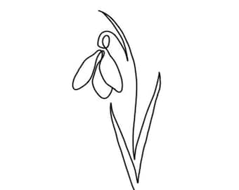 January Birth Flower One Line Art, Digital Download, Snow Drop Printable Art, January Birth Flower Digital Wall Art, DIGITAL DOWNLOAD