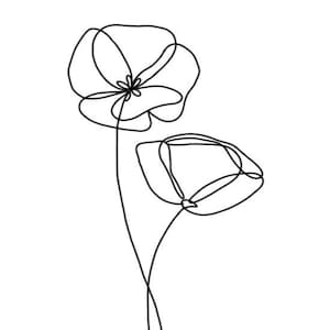 August Birth Flower One Line Art, Digital Download, Poppy Printable Art, August Birth Flower Digital Wall Art, DIGITAL DOWNLOAD