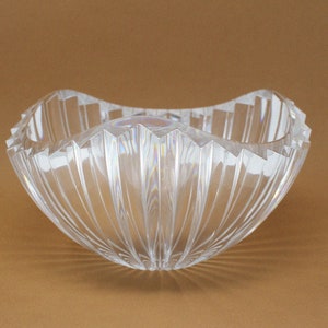Vintage Cut Lead Crystal Blossom Bowl Heavy Contemporary Centerpiece Wavy Fruit Bowl