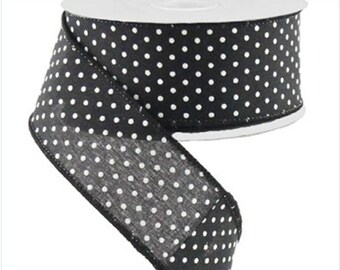 Black White Raised Swiss Dot Ribbon. Black White Dot Ribbon, Swiss Dot Ribbon, Ribbon by the roll, RG0165102