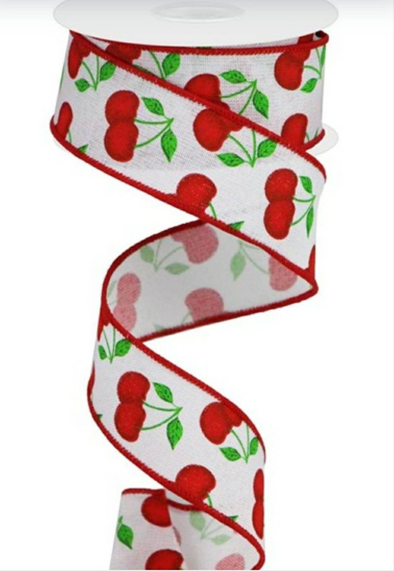 Cherry Wired Ribbon Cherry Ribbon Ribbon by the Roll Spring Etsy