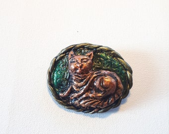Cat polymer clay brooch