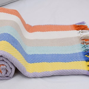 Turkish Blanket, Organic Cotton Blanket, Chic Sofa Cover, Bedspread, Rainbow Chevron Blanket, Soft Bed Cover, 78"x90" Blanket, Bct-Arrw-Pk