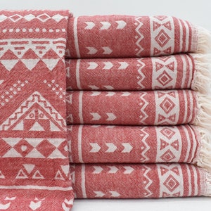 Decorative Towel, Geometric Towel, Red Towel, Turkish Towel, 36x72 Aztec Towel, Bath Towel, Beach Towel, Holiday Towel Bll-AztcDsnlIzgr