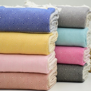 Turkish Blanket,Blanket,Throw, Sax Blue,Yellow,Pink,Taba,Gray,Mint,Fuchsia,Black Diamond Blankets Bed Cover Organic Cotton Towels Iso-Nfs-Pk