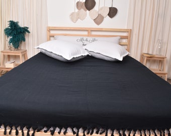 Picnic Blanket, Home Decor Blanket, Black Bedspread, Chevron Blanket, 63x83 Inches Bed Cover, Organic Bedcover, Gift Bedcover,
