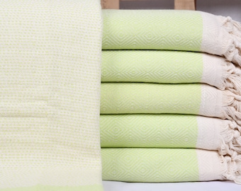 Organic Cotton Blanket, Sofa Blanket, Turkish Blanket, Wedding Blanket, Bedcover, Light Green Blanket, 78x110 inches Blanket, Iso-Nfs-Pk