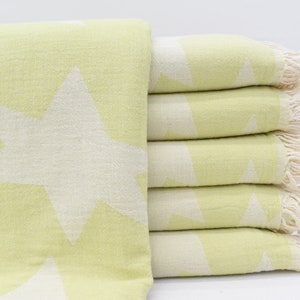 Bath Towel, 40x66 Beach Towel, Fouta Towel, Turkish Towel, Star Patterned Towel, Green Towel, Hotel Towel, Yoga Towel, Sauna Towel Bll-Yldz