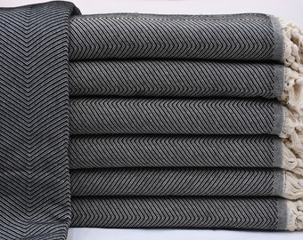 Turkish Blanket, Sofa Cover, Organic Cotton Blanket, Bedspread, Black Throw Blanket, Diamond Design Blanket, 67"x86" Blanket, Shsr-Arrw-Pk