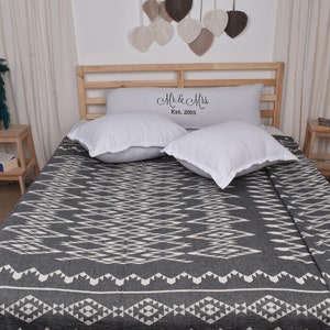 Turkish Bedspread, Personalized Blanket, Black Bedspread, Geometric Blanket, 60x71 Inches Bed Cover, Gift Throw, Turkish Blanket,