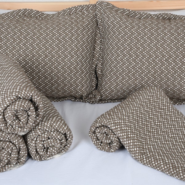 Couch Throw Set, Beach Blanket, Herringbone Bedspread with Pillow Covers, 67"x75" Wedding Gift Blanket, Oversize Bedspread, Pilates Bedcover