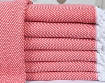 Wedding Gift Blankets, Sofa Blanket, Chevron Vermilion Bedcover, 71x87 Inches Table Cover, Picnic Throw, Organic Bedspread, Gift Throw,