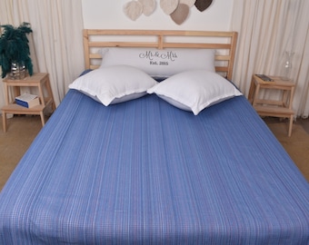 Woondecoratiedeken, bankdeken, parlementsblauw plaid, gestreepte deken, 87 x 91 inch huwelijkscadeaudeken, kingsize sprei,
