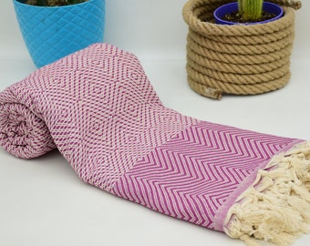 Fuchsia Blanket,Turkish Blanket, 79x90 Beach Blanket Herringbone Turkish Towel,Large Blanket Chevron Towel Zigzag Blanket Bct-Drm-Pk