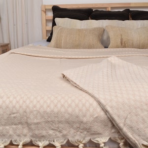 Handwoven Turkish Blanket, Wedding Gift Throw, Beige Floral Patterned Throw, 73x87 Inches Throw Blanket For Bed, Designer Blanket,