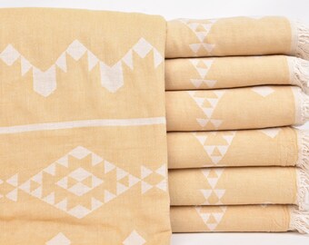 Wholesale Blankets, Large Towel, Mustard Bedspread, Geometric Bedcover, 60x71 Inches Sofa Cover, Decorative Blanket, Designer Bedcover,
