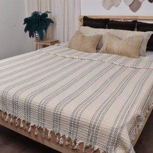 Picnic Blanket, Turkish Bedspread, Cream Blanket, Striped Throw, 71x95 Inches Wedding Gift Blanket, Pilates Blanket, Turkey Bedcover, image 9