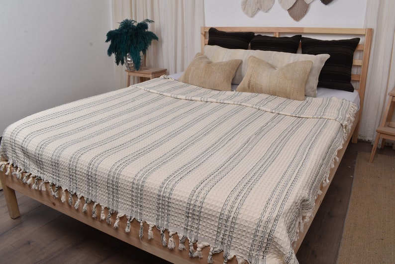 Picnic Blanket, Turkish Bedspread, Cream Blanket, Striped Throw, 71x95 Inches Wedding Gift Blanket, Pilates Blanket, Turkey Bedcover, image 9
