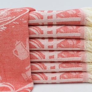 Ljusröd handduk med kaffemotiv, kökshandduk, bordsdekorationshandduk, turkisk handduk, liten handduk 20x28, kökshandduk, servett Şhsr-Khv-Pshkr