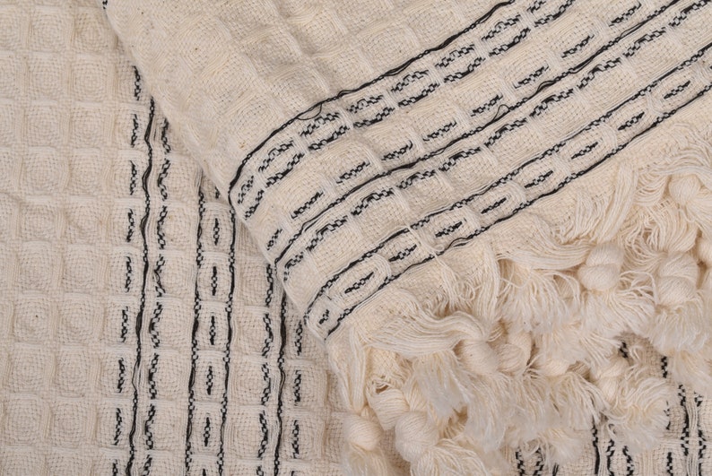 Picnic Blanket, Turkish Bedspread, Cream Blanket, Striped Throw, 71x95 Inches Wedding Gift Blanket, Pilates Blanket, Turkey Bedcover, image 7