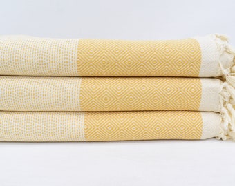 Blanket,Turkish Blanket,Throw, Yellow Diamond Blankets Bed Cover, Organic Cotton Towels,79x90 Blanked , Natural Blanket, Iso-Nfs-Pk