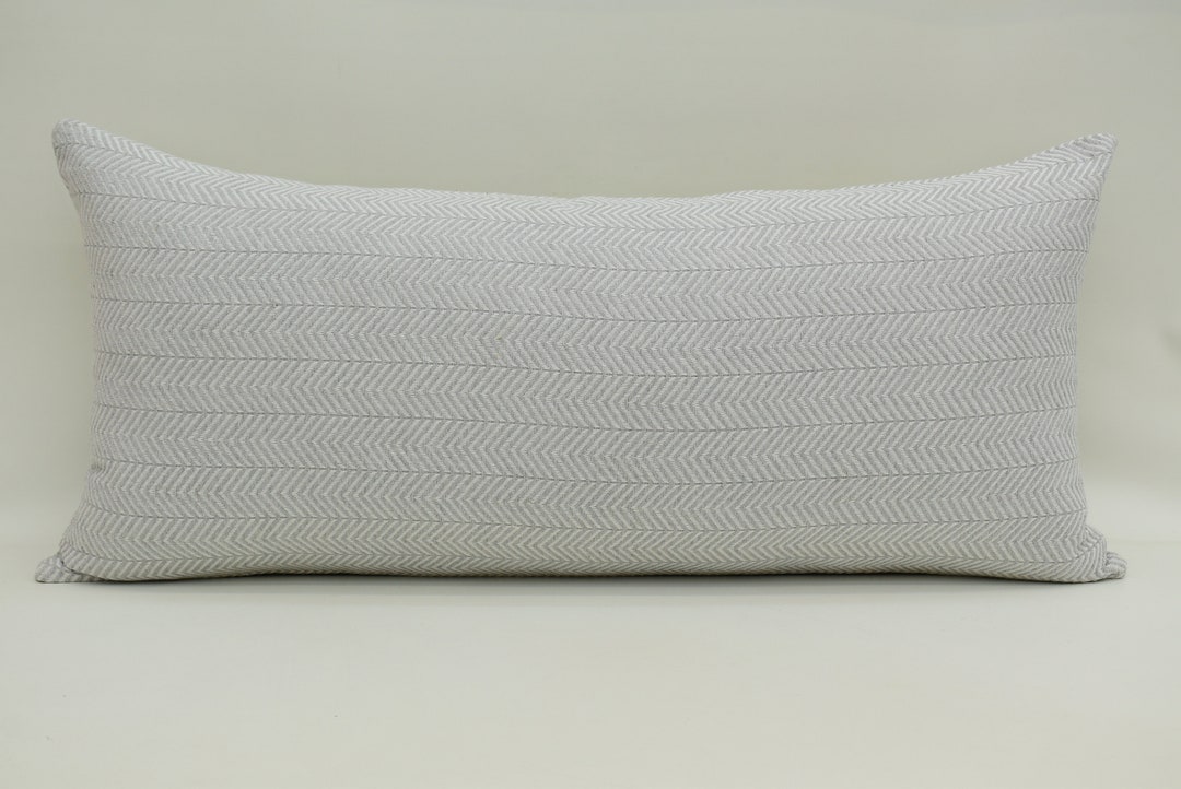 Gray Lumbar Pillow Cover, Towel Pillow Cover, Herringbone Pillow, Bed Pillow Cover, Turkish