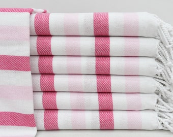 Turkish Bath Towel, Bridesmaid Towel, Organic Peshtemal, Beach Towel, Spa Towel, Pink Striped Bath Towel, 40"x70" Bath Towel, Iso-CftRnk