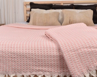 Large Towel, Turkish Blanket, Coral Throw, Geometric Design Blanket, 75x87 Inches Handwoven Bedspread, Turkey Throw, Decorative Throw,