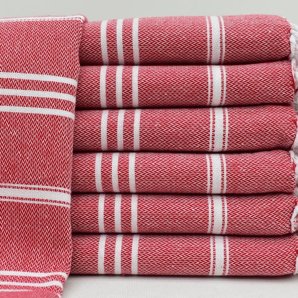 Turkish Hand Towel, 24"x40" - 60x100 cm, Turkish Red Towel, Organic Cotton Towel, Striped Towel, Gift Towel, Tea Towel Bll-Sltn-Pshkr