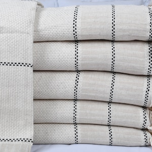 Wedding Gift Blankets, Sofa Blanket, Light Beige Striped Throw, 91x103 Inches Linen Bedspread, Table Cover, King Size Bedcover, Beach Throw,