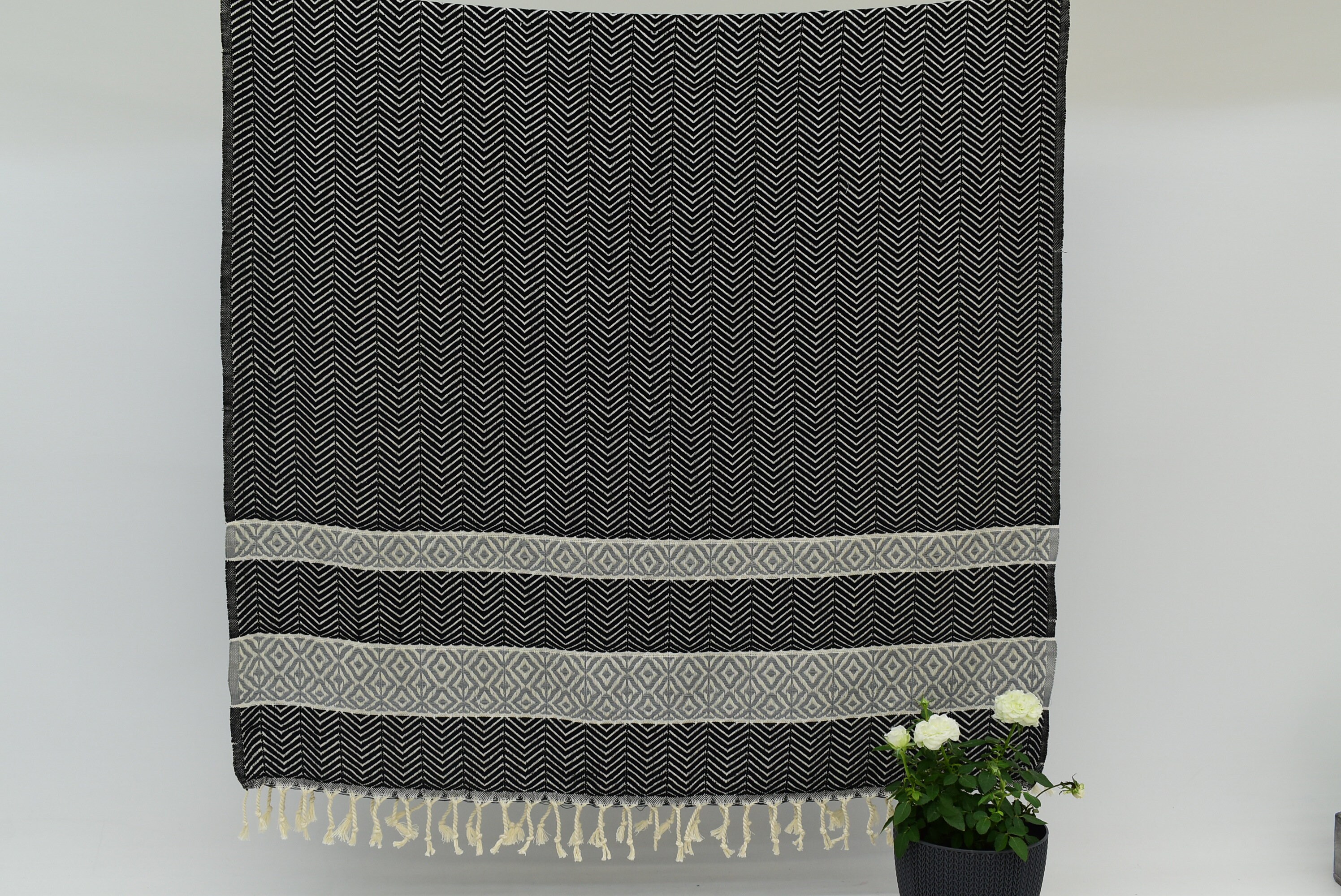 Black Towel 40x70 Cotton Towel Beach Towel Spike Design Etsy