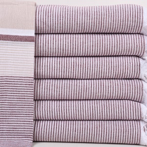 Turkish Towel Beach, Turkish Bath Towel, Beige-Burgundy Towel, Striped Towel, 40x67 Inches Turkish Beach Towel Bulk, Summer Towel,