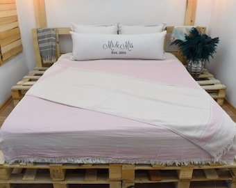 Throws,Turkish Blanket,Light Pink Throw Blanket, 150x190 cm-60x74 inches, Beach Blanket, Striped Blanket, Wedding Gift Blanket Bll-SftSft-Pk