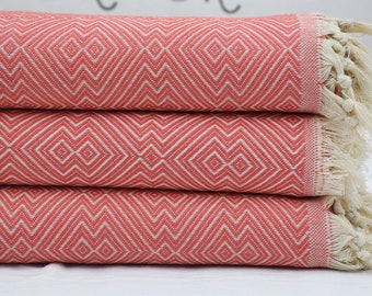 Organic Cotton Blanket, Throw Blanket, Turkish Blanket, Bed Cover, Dark Pink Bedspread, Diamond Design Blanket, 78"x98" Blanket, Iso-Atm-Pk