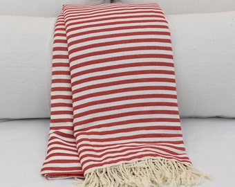 Decken, Türkische Decke, Überwurfdecke, Roter Vorhang, Gestreifte Decken, Stranddecke, 200x260 cm-78x102 zoll, Outdoor Decke Bll-Aksy-Pk