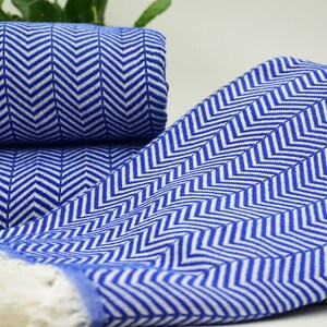 Sax Blue Turkish Blanket, Blue Towels, Herringbone Towels, Turkish Blankets 79x90 Bedspread, Bed Cover, Large Beach Towels Bct-Arrw-Pk